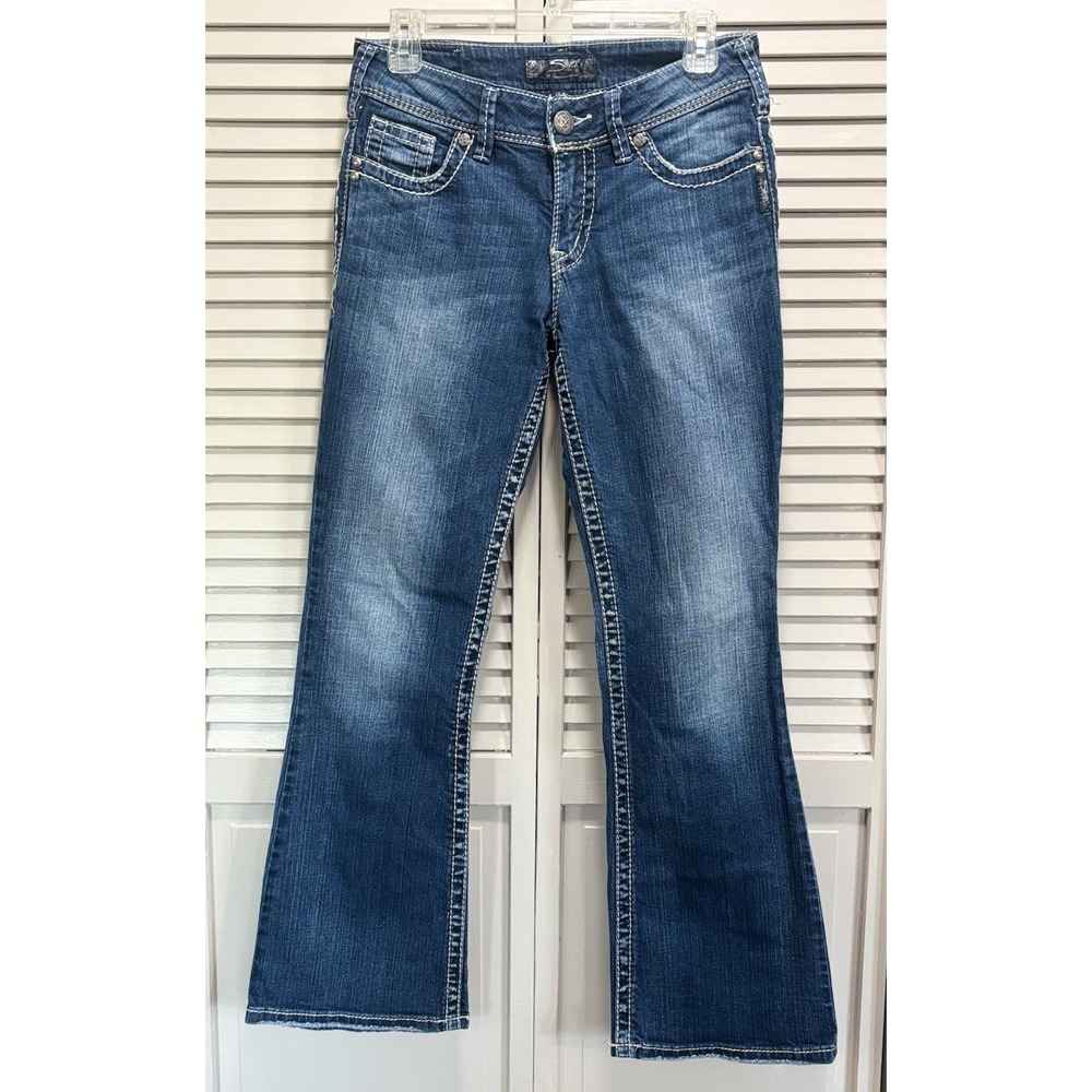 Silver Jeans Suki Bootcut Med Wash Low Rise Embroidery‎ Size 27x30 Western Boho